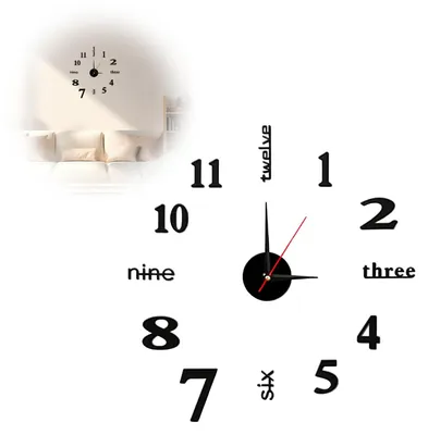 Wanduhr 40 cm, selbstklebend, DIY, modern, schwarz