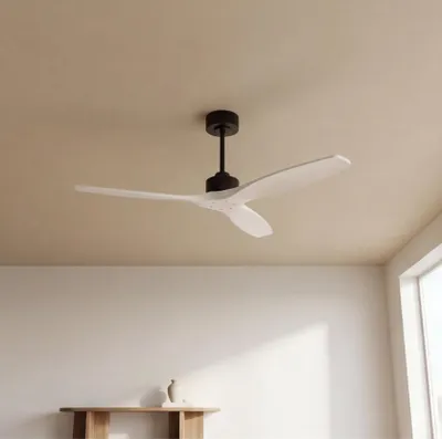 Produktbild von Forlight - Deckenventilator Stem Evo, Ø1320mm, Leiser DC-Motor, 30W, 6 Geschwindigkeiten, Fernbedienung Inklusive, 20-32m², Schwarz, Flügel Weiß, Sommer-/Wintermodus