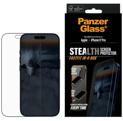 Obrázek produktu pro PanzerGlass Stealth Ultra-Wide Fit Fastfit tvrzené sklo pro iPhone 17 Pro