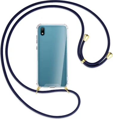 Produktbild von Handykette Backcover-Schutzhülle mit Band (Metall goldfarben) für Huawei Y5 2019 - dunkelblau