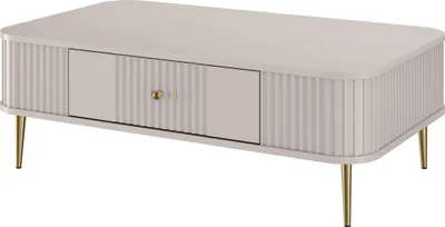 Obrázek produktu pro Konferenční stolek Vesper se zásuvkou – kašmírové a zlaté nohy | Barva: kašmír | Rozměry: 103 x 35 x 60 cm