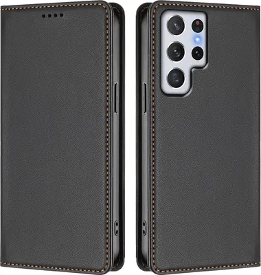 Image de Étui en cuir pour Samsung Galaxy S22 Ultra 5G, étui à rabat magnétique en cuirPolyuréthaneavec support, noir