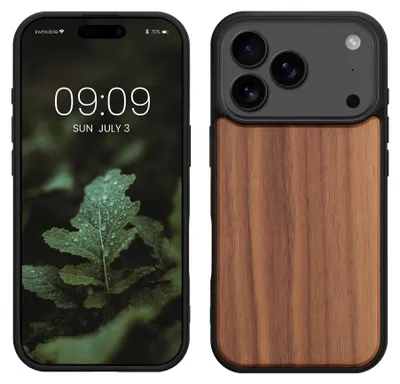 Produktbild von kwmobile Hülle kompatibel mit iPhone 17 Pro Hülle - Holz Case - stoßfestes Handy Cover - TPU Handyhülle in Dunkelbraun