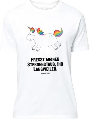 Produktbild von Mr. & Mrs. Panda Größe L T-Shirt Einhorn Happy - Weiß - Geschenk, Einhörner, mit Spruch, Freude, Lachen, Tshirt, Lebensfreude, Shirt, Unicorn, Fröhlich