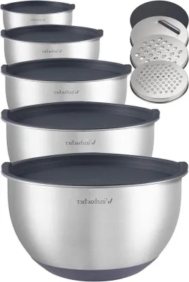 Produktbild von Stahlwinkelbehälter-Kit 5er 1 l 1,5 l 2,5 l 3,5 l + 4,5 l rutschhemmend stapelbar waschmaschinengeeignet mit Raspel