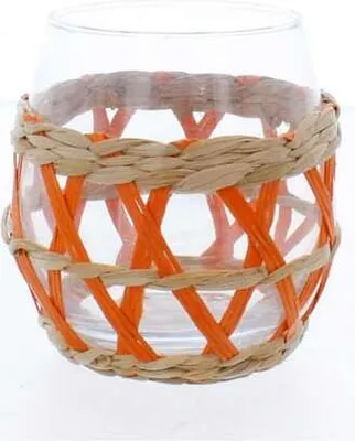 Produktbild von Teelichtglas mit Netzdeko - klar/braun/orange - ca. 9,5 x 10 cm