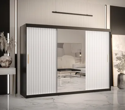 Produktbild von Kleiderschrank mit Spiegel RADKIN 2 – Breite 250 cm, schwarz / weiß