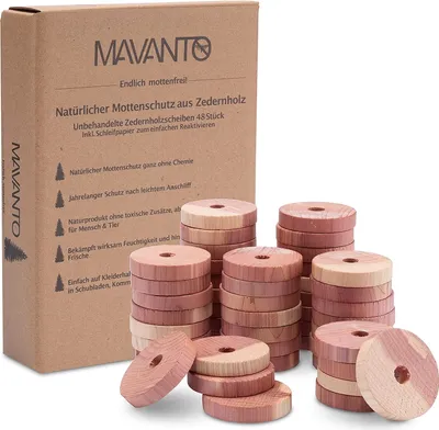 Produktbild von MAVANTO® 48x Effektiver Zedernholz Mottenschutz für Kleiderschrank & Kleiderbügel - 100% natürliche Mottenfalle - inkl. Schleifpapier
