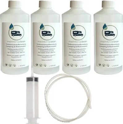 Produktbild von 4x 0,5 Liter membraclean Trinkwasseraufbereitung Camping & Wohnmobile inkl. Befüllset