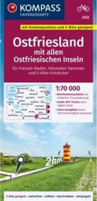 Produktbild von KOMPASS Fahrradkarte 3322 Ostfriesland mit allen Ostfriesischen Inseln mit Knotenpunkten 1:70.000