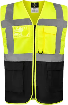 Produktbild von Korntex KXCMF | Comfort Executive Multifunctional Safety Vest Hamburg - Farbe: Signal Yellow/Black - Größe: XL