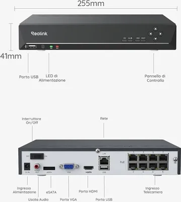 Immagine prodotto di Reolink NVR PoE 8 Canali RL-RP-PN8-NHD, 2TB, Fino a 16MP, Nero