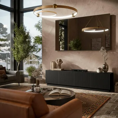 Produktbild von Dmora TV-Möbel Macherio 200x40x48h cm Schwarz, 4 Regale 8 Fächer