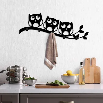 Produktbild von Wallity, Confused Owls, Wandhaken aus Metall, Schwarz, 100 % METALL, 62 x 2 x 29 cm