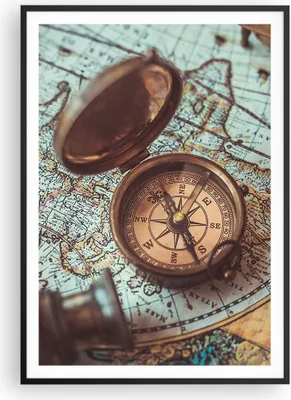 Produktbild von Gerahmtes Poster - Schwarzer Rahmen - Kompass Vintage Karte - 70x100 cm - Wand Bild - Wanddeko - Wandbilder - Wandposter - Bilderrahmen - Bilder - Kunstdruck - Wandbild - P2BPA70x100-4302