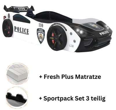 Produktbild von Autobett "Police"+Sportsitze Spielbett 90x200+Lattenrost+Fresh Matratze
