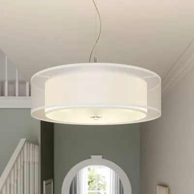 Produktbild von Lindby Pendelleuchte Pikka, weiß, Textil, Ø 50 cm, E27
