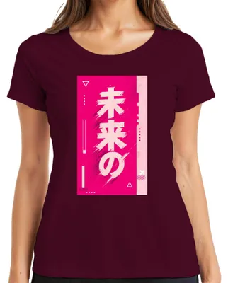Productafbeelding van Toekomstig Japans Cyberpunk Vaporwave Anime T-shirt voor dames, met een Japanse Y2K manga-stijl, kleur: bordeauxrood, maat: M