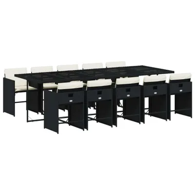 Produktbild von 11-tlg. Garten-Essgruppe mit Kissen Schwarz Poly Rattan