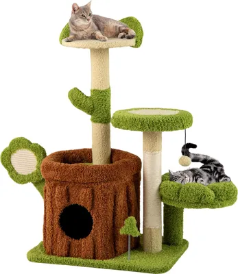 Produktbild von GOPLUS Kratzbaum klein, 92 cm Katzenbaum mit Höhle, Aussichtsplatz, Schlafbett, Plattformen, Kratzstamm, Bommel & Sprungball, Klettermöbel für Katzen