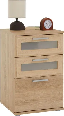 Produktbild von Nachttisch für Boxspringbetten Nachtschrank Nachtkommode MARIKE in Sonoma Eiche, mit 3 Schubladen