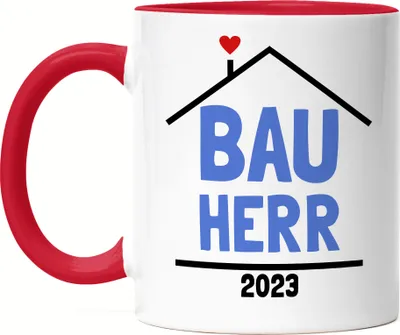 Produktbild von Bauherr 2023 Tasse Hausbau Richtfest Häuslebauer Geschenk Einzug Eigenheim Spruch Lustig Tasse Rot