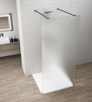 Productafbeelding van Polysan ESCA, zwarte matte douchewand, vrijstaand, melkglas, 1400 mm
