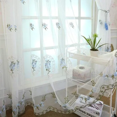 Produktbild von Vorhänge, 300x270 cm - Mit Blumenmuster - Transparente Voile - Für Wohnzimmer und Schlafzimmer - ServiceTopper