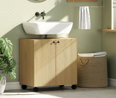 Produktbild von Waschbecken-Unterschrank für Badezimmer, 3-stufiges Regal, Räder
