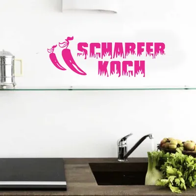 Produktbild von Wandtattoo - Wandaufkleber - Wandtattoo Scharfer Koch - 60cm x 21cm pink - Dekoration Küche Wohnzimmer Wand