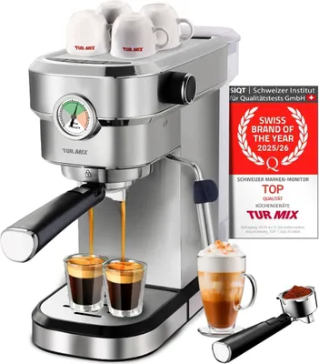 Espressomaschine 20 bar, Siebträger, Milchaufschäumer, 1350 W