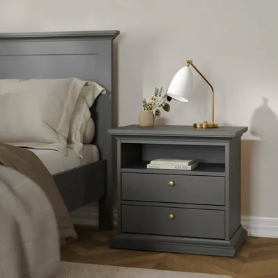 Image de Arluno - Table de chevet, 63x40x59h cm Gris, 2 Étagères
