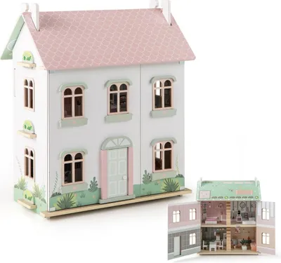 Produktbild von 3-stöckiges Puppenhaus aus Holz mit umkehrbaren Dächern und Türen