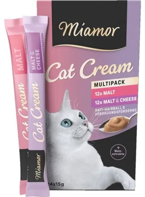 Zdjęcie produktu dla Przysmak dla kota Pasta odkłaczająca Słodowa MIAMOR Cream Malt 24x15g MIX