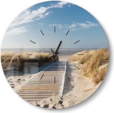 Produktbild von DEQORI Glasuhr Ø50 cm Modern 'Strandaufgang am Meer' Wanduhr Glas Uhr Design leise