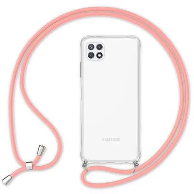 Obrázek produktu pro NALIA pouzdro na mobilní telefon s řetízkem pro Samsung Galaxy A22 5G, průhledné ochranné pouzdro a šňůra na mobilní telefon, robustní růžová barva