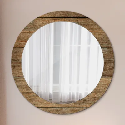 Produktbild von Runder Spiegel mit Modernem Aufdruck - Dekospiegel Wandmontage -Alt Holz- Ø70cm