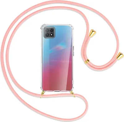 Produktbild von Handykette Backcover-Schutzhülle mit Band (Metall goldfarben) für Oppo A73 5G - rosa