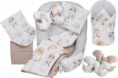 Produktbild von Babynest Set Babymam 7-teilig Baumwolle Minky Grau Bärenmuster