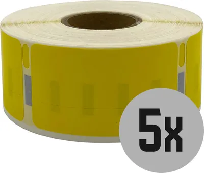 Produktbild von DULA Etiketten - Kompatibel mit Dymo Compatible labels - Geel - 11355 - S0722550 - Multifunctionele etiketten - 5 rollen - 19 x 51 mm - 500 labels per rol