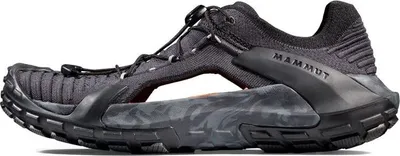 Schwarz-weißer Zustiegsschuh "Hueco II Air Low Women" von Mammut; seitliche Ansicht.
