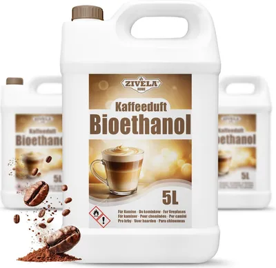 Produktbild von Bioethanol 96,6% 15L |  Alkohol Kaffeeduft 96,6% 3x5L | Bioethanol für Kamin, Tischkamin, Bioethanol Kamin | Bioethanol Kaffeeduft | Saubere Verbrennung, ohne Rauch, lebendige und stabile Flamme
