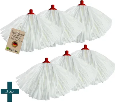 Produktbild von 6 x Ersatzkopf für Leifheit Classic Mopp für Alle Flecken Entfernen Boden (Spunlace)
