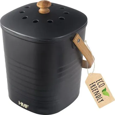 Image de Poubelle de cuisine HMF pour déchets organiques, poubelle de compostage étanche avec filtre à charbon actif dans le couvercle, 3 litres, noire