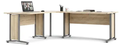 Produktbild von Schreibtisch Cezannine, Mehrzweckschreibtisch, Bürotisch für PC, Eckschreibtisch, 230x200 h75 cm, Grau und Eiche