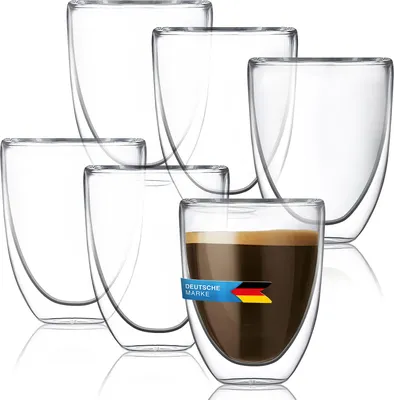 Produktbild von 6er Set Doppelwandiges Espressoglas 80ml - Thermo-Gläser für Espresso & Kaffeespezialitäten - Hitzebeständig, Spülmaschinenfest & Isoliert