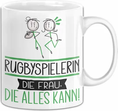 Produktbild von Rugbyspielerin Geschenk Tasse Becher Die Frau Die Allen Kann Geschenkidee für eine Rugbyspielerin Lustig (Weiß)