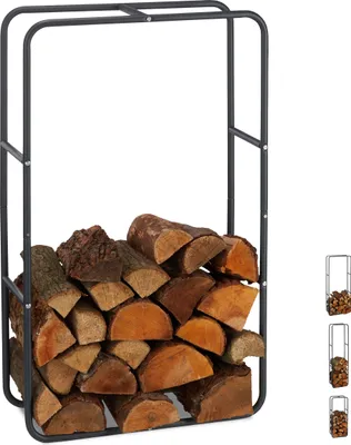 Image de Étagère à bois Relaxdays, support pour empiler les bûches, en acier, pour l'intérieur et l'extérieur, étagère à bois de chauffage, H x L 100 x 60 cm, anthracite