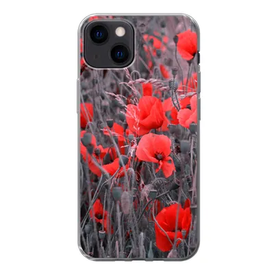 Produktbild von MuchoWow® Handyhülle Schutzhülle Hülle für iPhone 13 Rote Mohnblumen in einem Schwarz-Weiß-Bild Silikon Softcase Handy Hülle - Karteninhaber