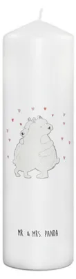 Produktbild von Mr. & Mrs. Panda Kerze Eisbär Umarmen 29 x 8 cm XL - Weiß - Geschenk, Gute Laune, Erinnerungslicht, Wachskerze, Stumpenkerze, Blockkerze, Bedruckte